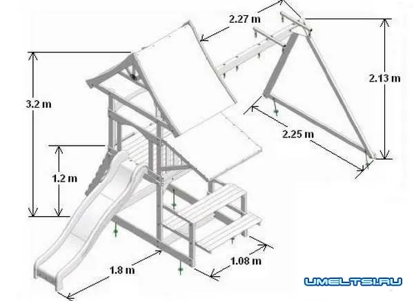 Чертеж детского домика с качелями