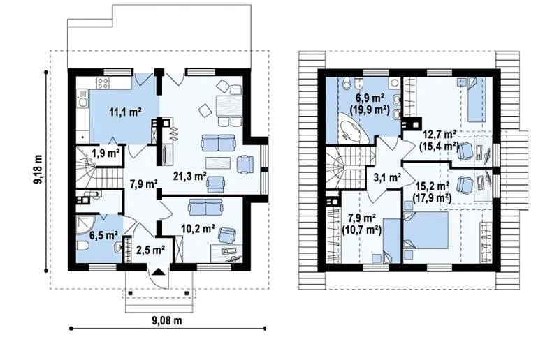 План дома с мансардным этажом 9 х 9