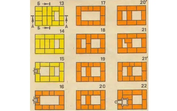 Порядовка кладки печи с 13 по 22 ряд