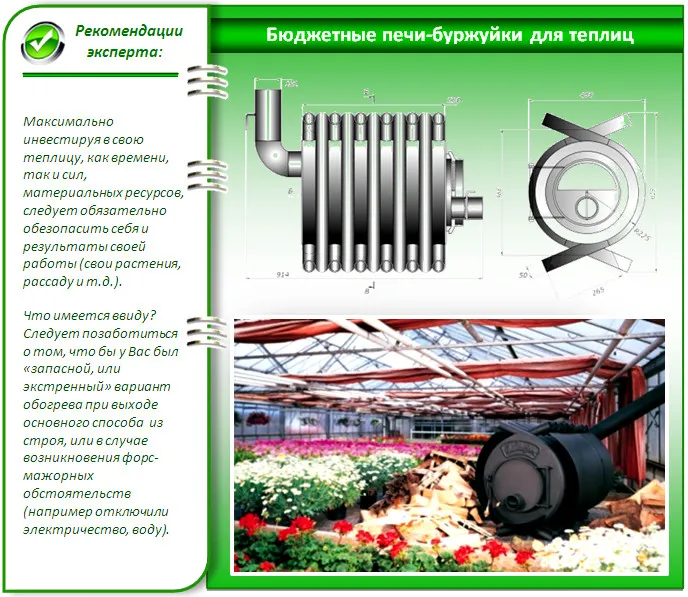 Отопление теплицы металлической печью