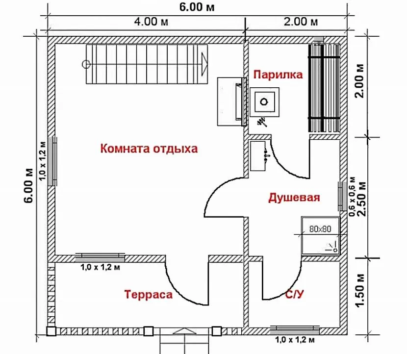 баня 6х6 с мансардой