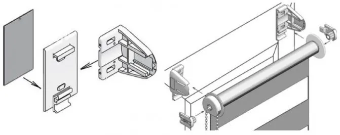 Схема сборки кронштейнов и подвески рулонной шторы на скотч