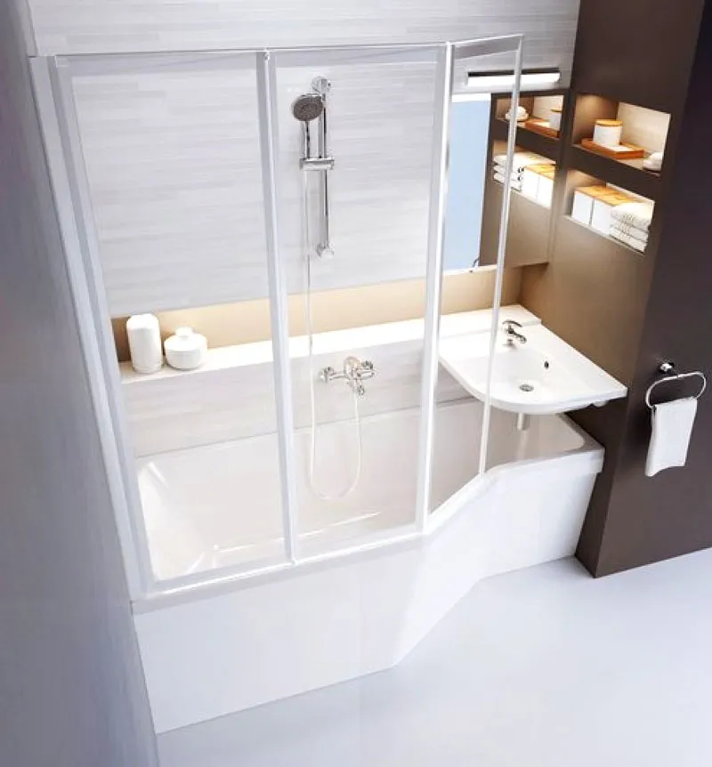 В ванных комнатах, совмещённых с туалетом, есть вариант установить умывальник над сливным бачком или выбрать более узкую модель