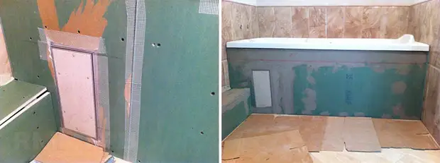 Монтаж экрана из гипсокартона под ванну с ревизионным люком
