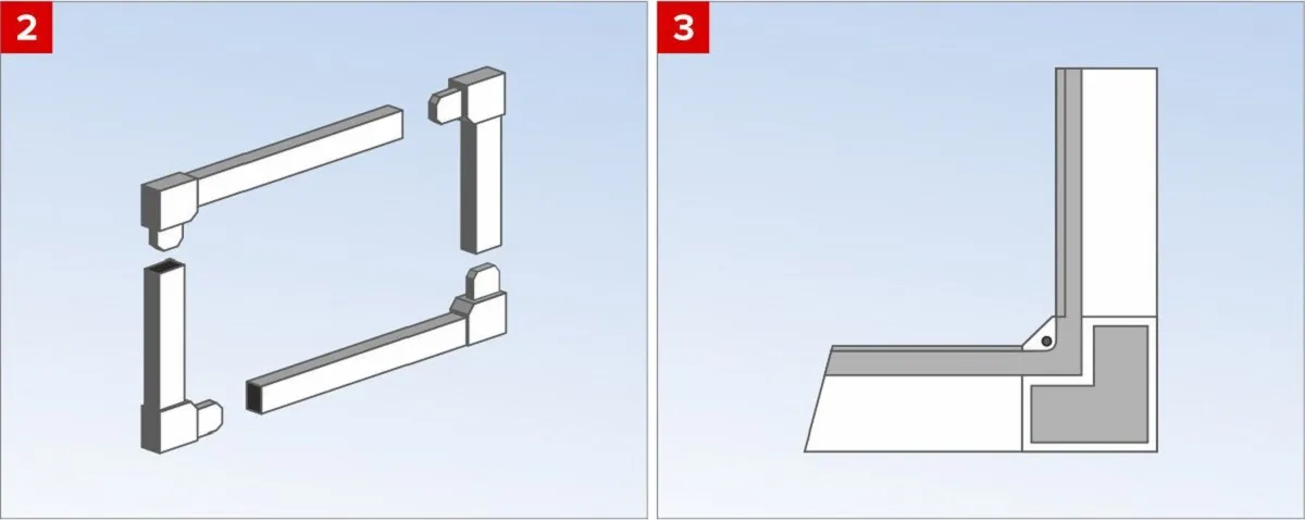 Скрепите основной профиль с помощью уголков таким образом, чтобы пазы для фиксации сетки находились на одной стороне внутри рамы