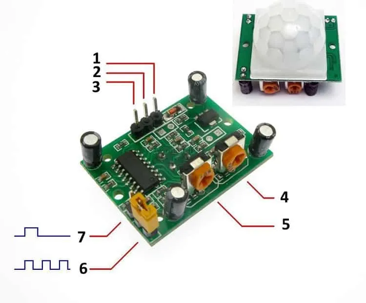 Внешний вид датчика движений HC-SR501 и его распиновка