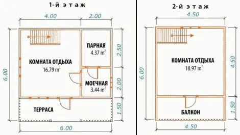 проект двухэтажной бани с террасой