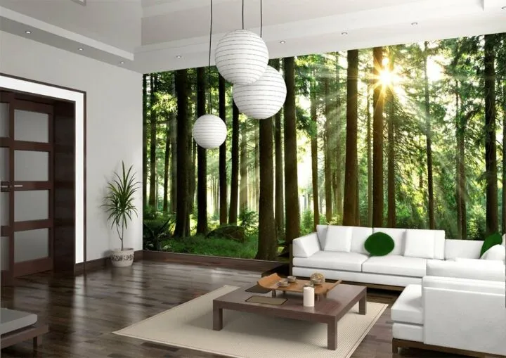 Картинка леса в интерьере гостиной