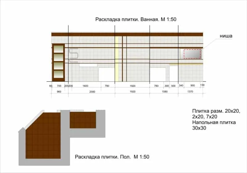 Схема укладки плитки в ванной комнате