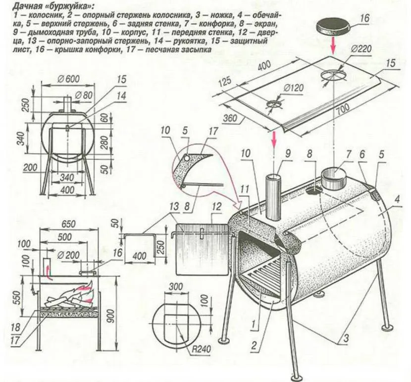 Схема и размеры дачной буржуйки Схема и размеры дачной буржуйки