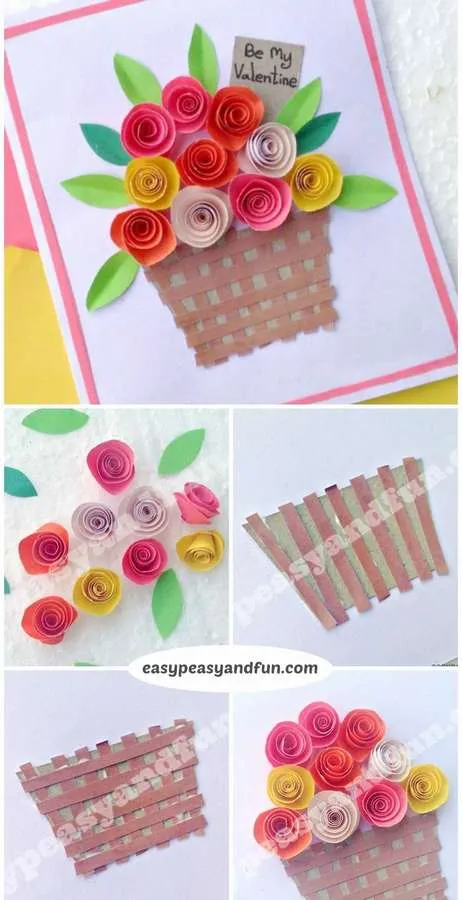открытка корзинка с цветами из бумаги