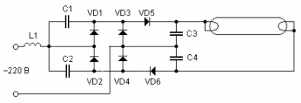 Схема подключения лампы с перегоревшим дросселем