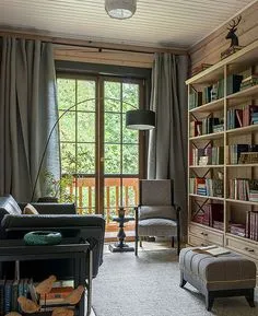 PropertyLab+art: подмосковная дача для большой семьи • Интерьер+Дизайн Chalet Interior, Interior Design, Home Libraries, Dream Living, Living Room, Home Office Design