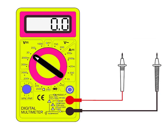 положение щупов на мультиметре при измерении постоянного напряжения