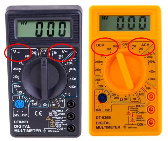 измерение постоянного и переменного напряжения на мультиметре