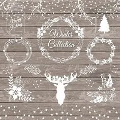 Snowflake Clipart, Holiday Clipart, Christmas Deer, Rustic Christmas, Xmas, Illustration Noel, Pencil Illustration, Trendy Holiday