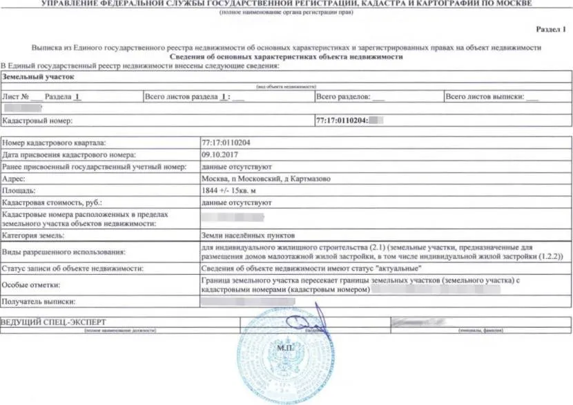 Выписка из реестра недвижимости Выписка из реестра недвижимости