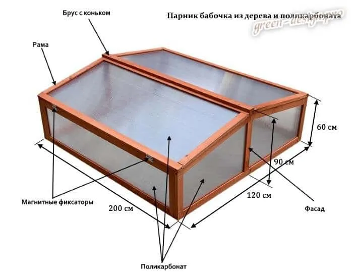 Чертеж парника бабочки из дерева и поликарбоната