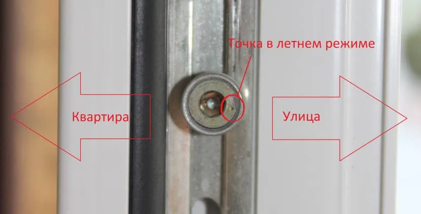 Регулировка пластикового окна круглой цапфой с индикатором точкой Регулировка пластикового окна круглой цапфой с индикатором точкой