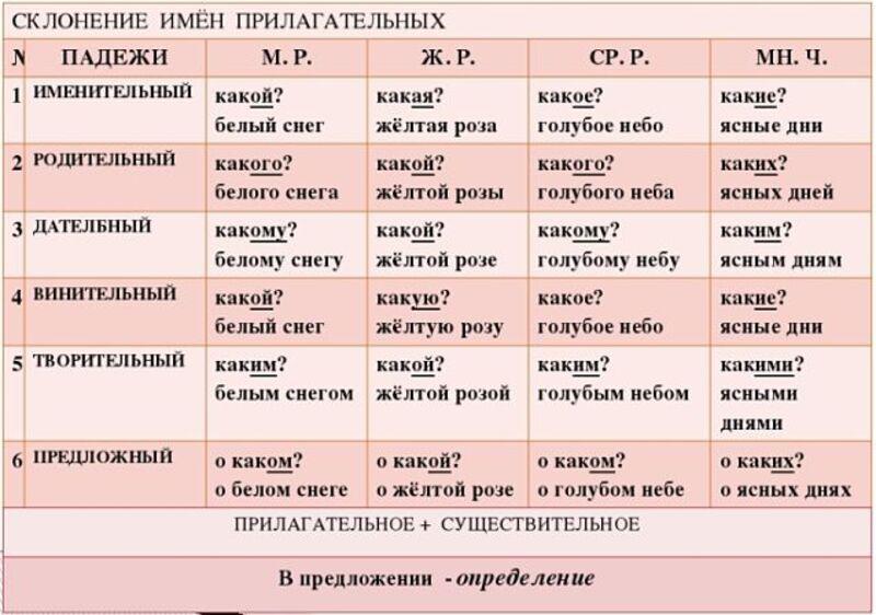 Склонение прилагательных в русском