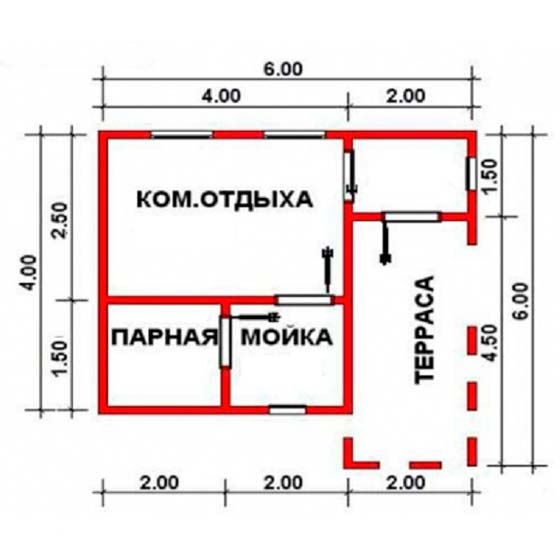 Планировка бани 6х4 - идеи, материал Планировка бани 6х4 - идеи, материал