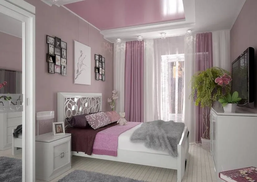 Комбинация серого и розового в спальне