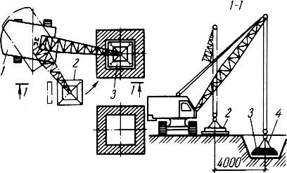 Схема монтажа стаканного фундамента стреловым краном