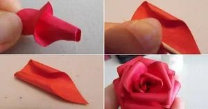 Роза из треугольников из креповой бумаги фото