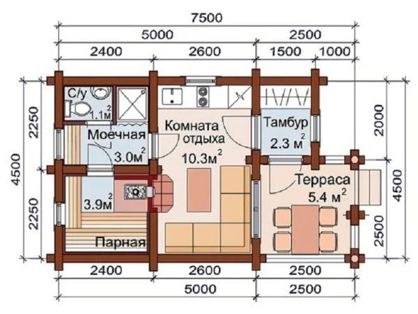 Баня с кухней и летней террасой