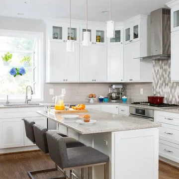 Stone Mosaic Accent Backsplash in Contemporary Kitchen