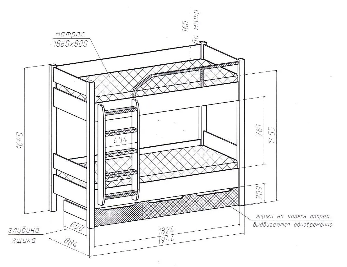 размеры двухъярусной кровати для детей