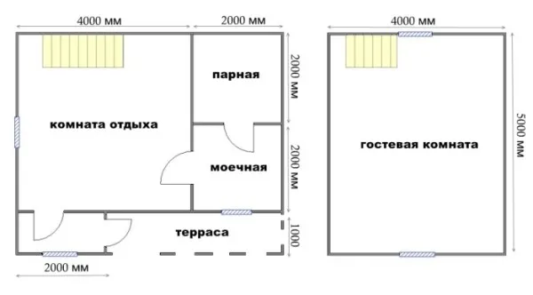 Проект бани 5х6 с мансардой и террасой