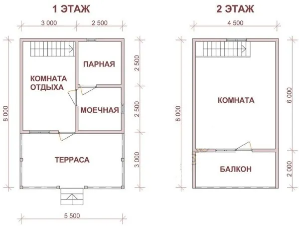 Баня 5х8 с мансардой из бруса