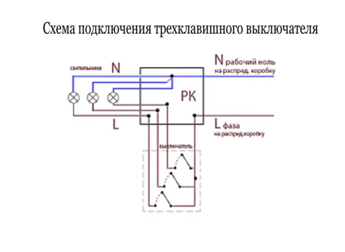 Подключение трехклавишного выключателя