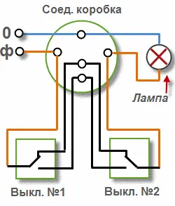 Схема подключения двухклавишного выключателя