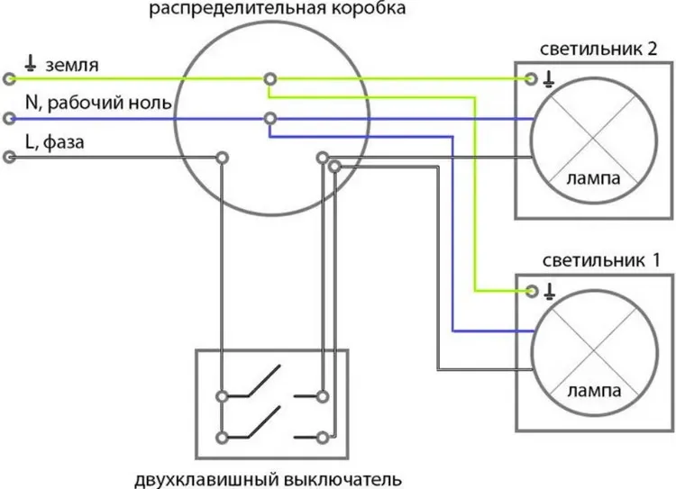 схемаподлючения двойного выключателя и розетки