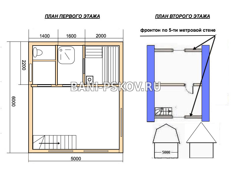 Проект бани 5х6 с мансардой из бревна