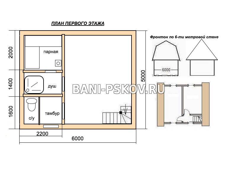 Проект бани 5х6 с мансардой из бревна
