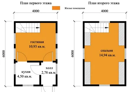 план коттеджа 4x6