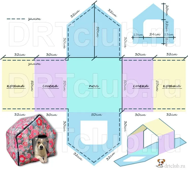 Несложная выкройка домика для собаки