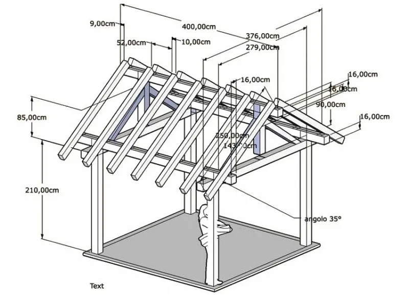 Схема обустройства простой беседки с двускатной крышей