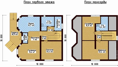 план коттеджа 10х10