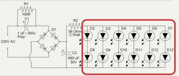 Схема светодиодной лампы на 220 V