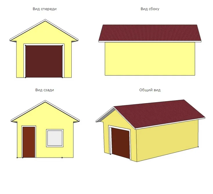 виды и проекции гаража 4 х 6,5 м