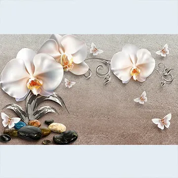 Фотообои 3D Барельеф орхидеи на фоне стены