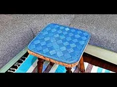 Джинсовая плетёная подушка на табурет или офисный стул denim wicker bedding on a chair - YouTube Simple Interior, Upcycle Jeans, Stool, Chair, Workplace, Pot Holders, Wicker, Zip Around Wallet