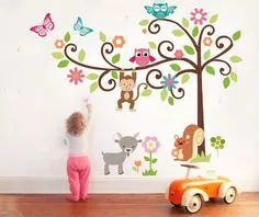 vinilos deco infantiles arbol selva animales troquel x130 cm