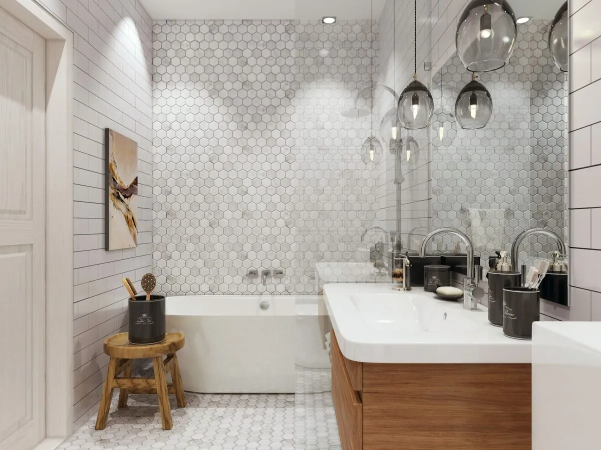 Серая ванная комната в скандинавском стиле