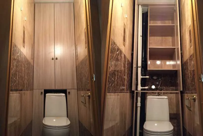 Шкаф в туалет: встроенные варианты шкафчиков за унитазом. Размеры, дизайн, варианты, новинки, фото