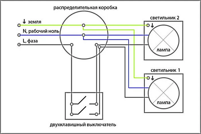 Электро схема подключения светильников к выключателю